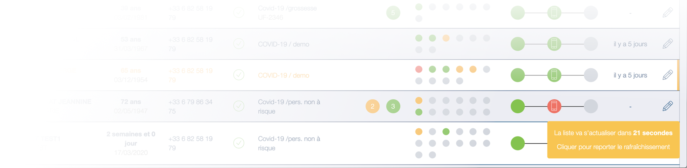 pop-up actualisation tableau de bord