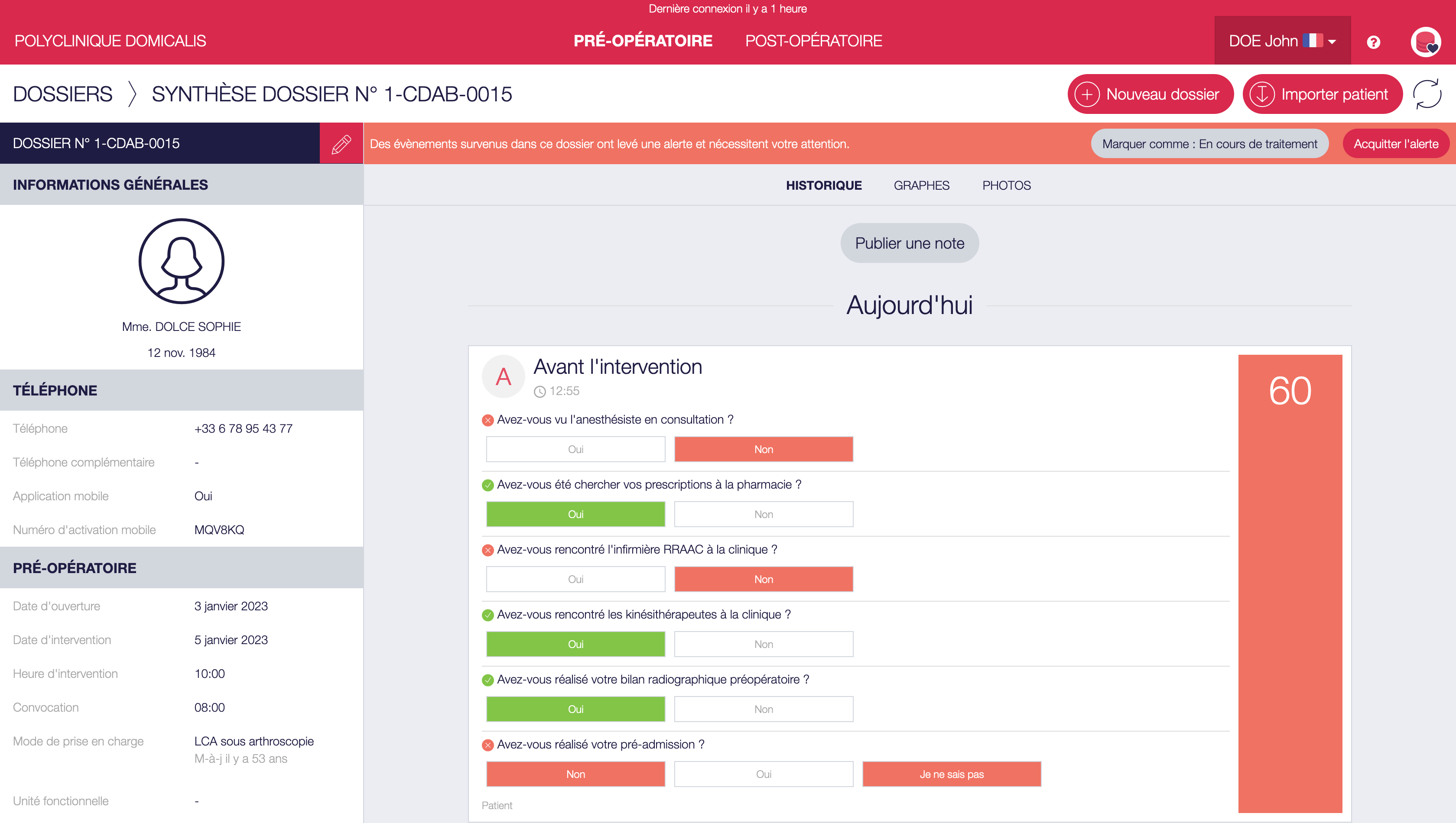 File active et souris sur pastille
