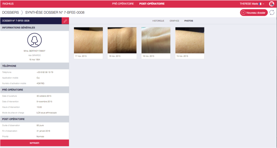 Liste des photos prises par le patient