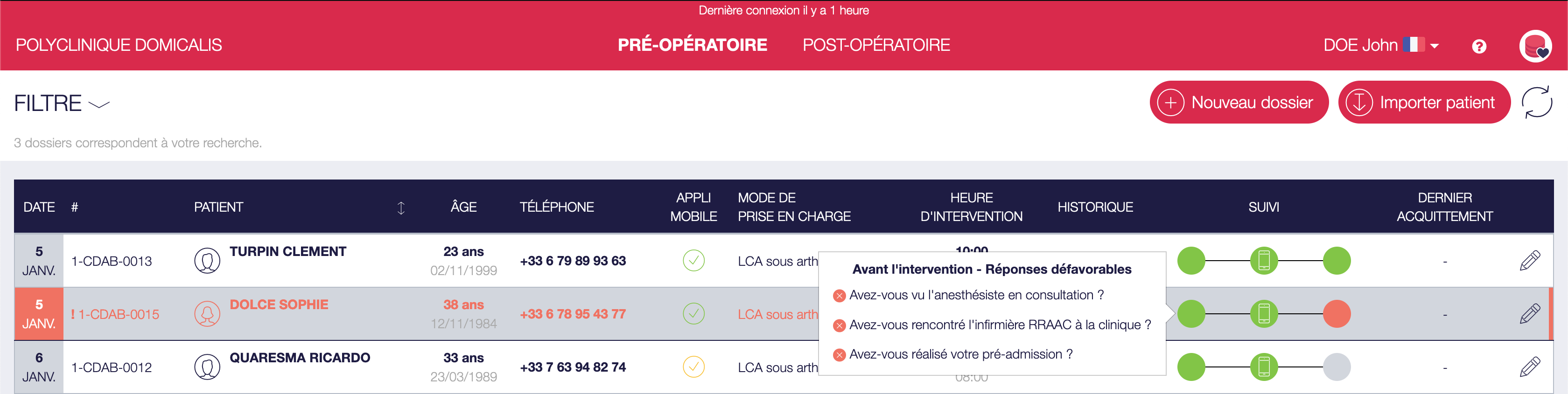 Statuts des questions défavorablement répondues